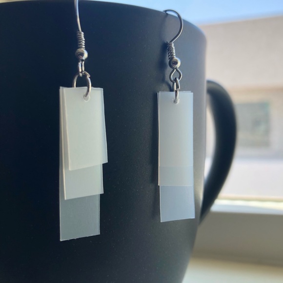 Handmade White Layered Rectangular Earrings - Picture 2 of 2
